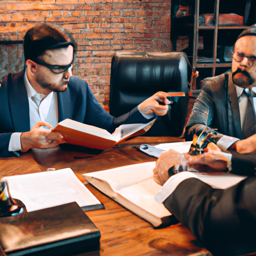 תמונה של עורך דין מכס דן בתקנות עם בעל עסק, מציג את שיתוף הפעולה בין עורכי דין ועסקים בהבטחת ציות.